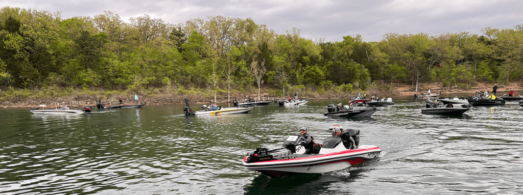 Boats in the water for bass fishing tournament